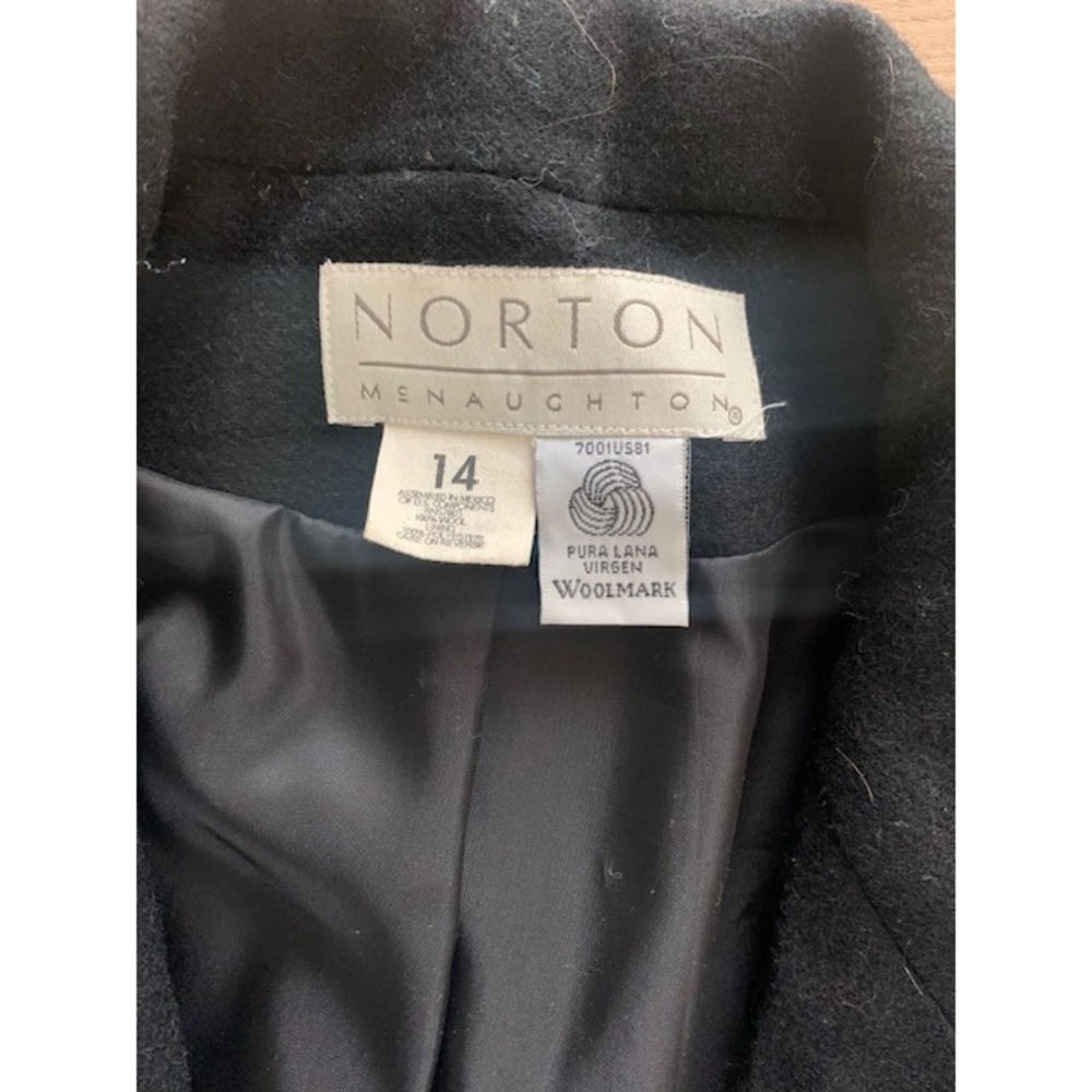 Norton McNaughton Black Wool Skirt Suit Vintage Blazer Set Size 14 16 Woolmark - Picture 6 of 12